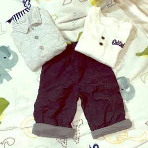 BUNDLE of 3, 2 L/S Onesies & Blk Lined Pants 9-12m
